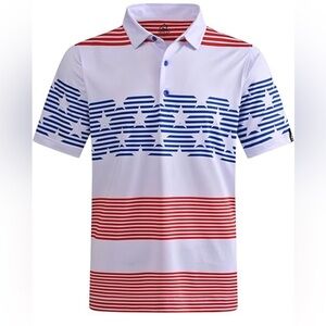 USAG Men’s Large Red White and Blue American Flag Sport Performance Polo Shirt